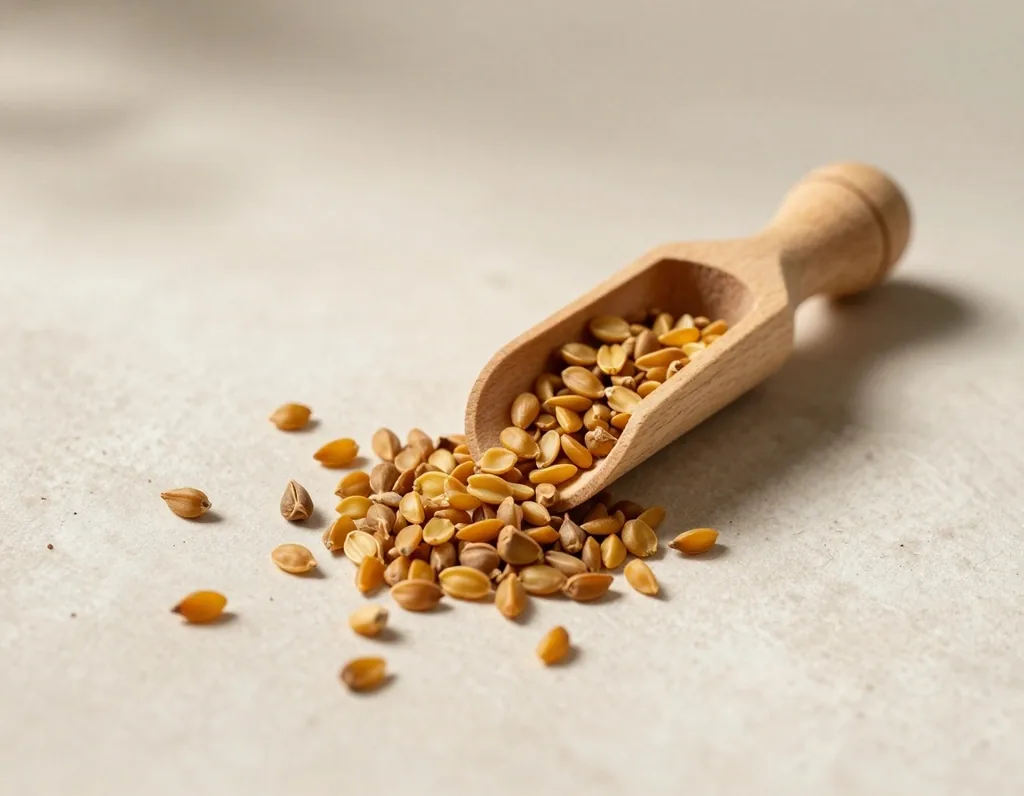 Fenugreek seeds arranged as a specimen
